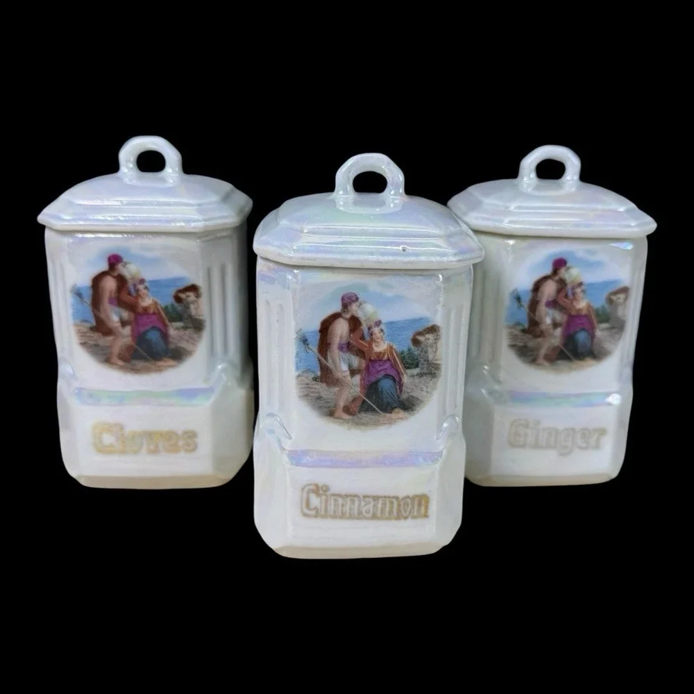 MEPOCO‎ Wares Canisters Iridescent Lustreware Germany Cinnamon Cloves Ginger 4